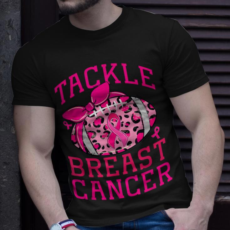 Tackle Breast Cancer Awareness Football Pink Ribbon Leopard T-Shirt Gifts for Him