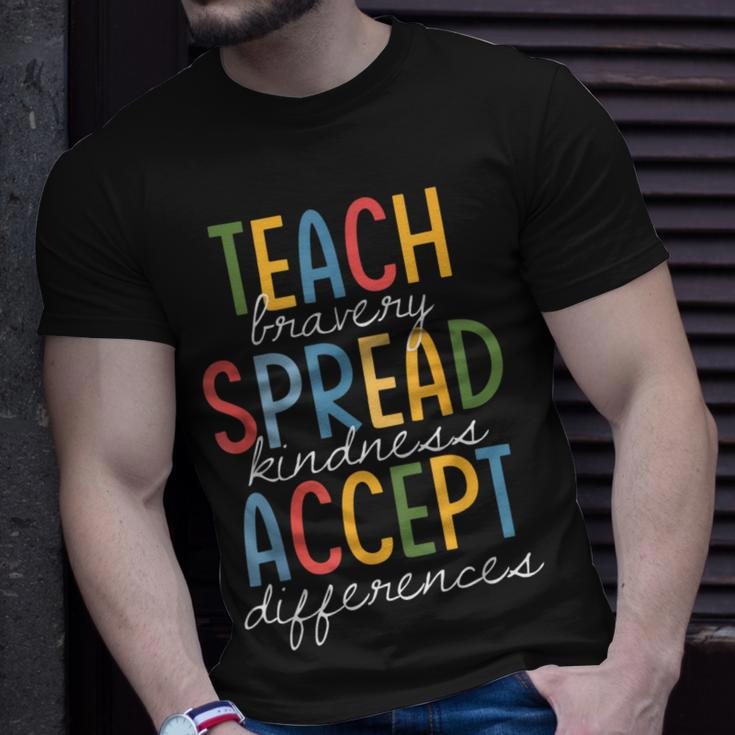 Teach Bravery Spread Kindness Accept Differences Autism Unisex T-Shirt Gifts for Him
