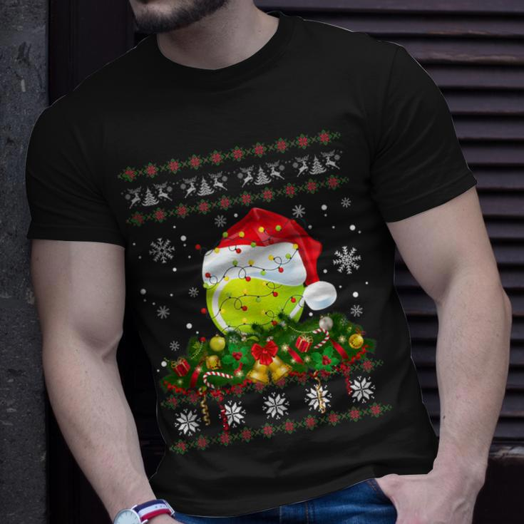 Tennis Ugly Sweater Christmas Pajama Lights Sport Lover T-Shirt Gifts for Him