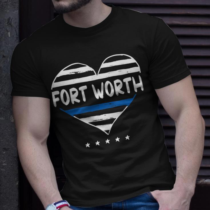 Thin Blue Line Heart Fort Worth Police Officer Texas Cops Tx T-Shirt Gifts for Him