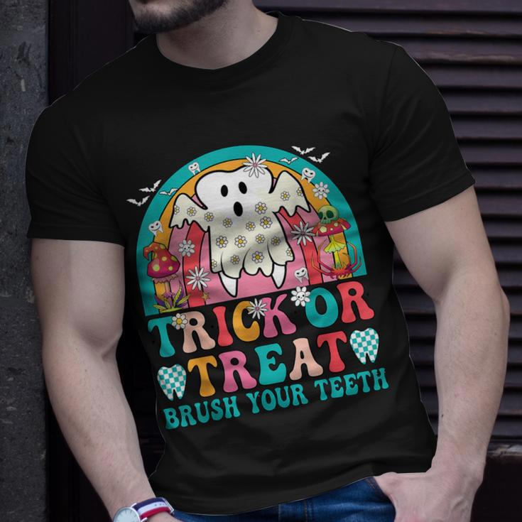Trick Or Treat Brush Your Th Boo Ghost Halloween Dentist T-Shirt Gifts for Him