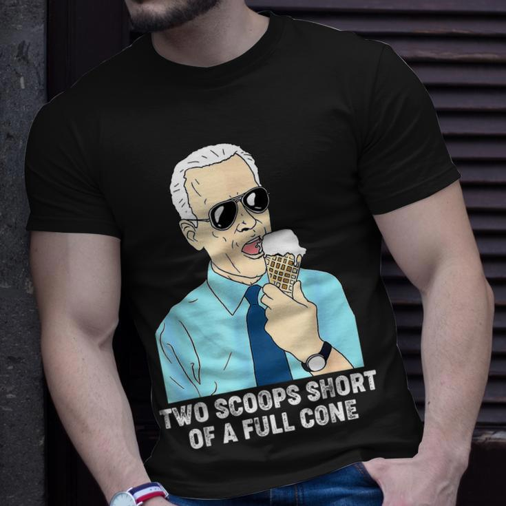 Two Scoops Short Of A Full Cone Funny Biden Eating Ice Cream Unisex T-Shirt Gifts for Him
