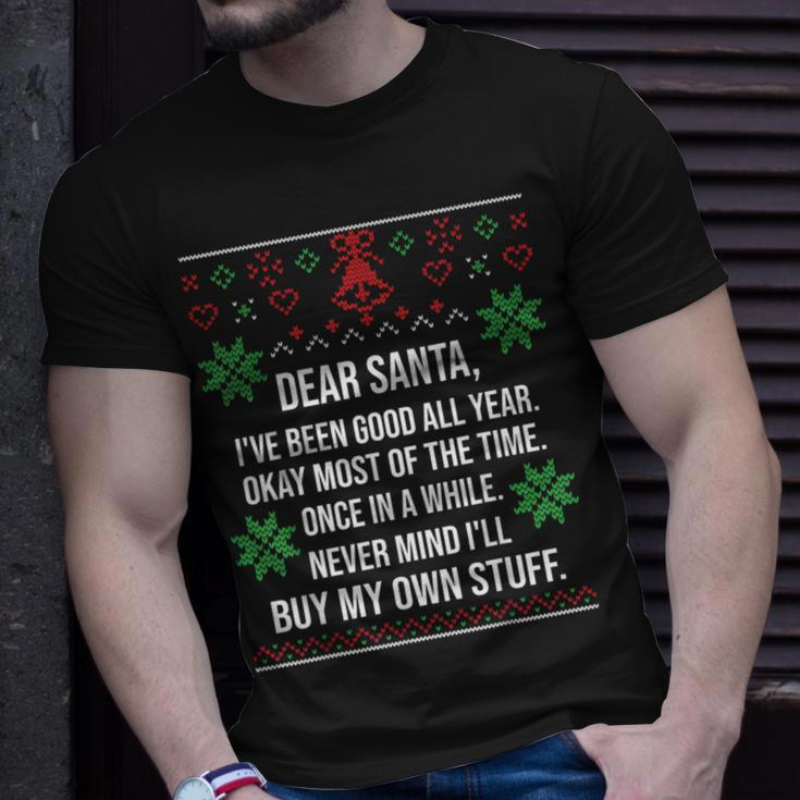 Ugly Christmas Sweater Dear Santa Claus Wish List T-Shirt Gifts for Him