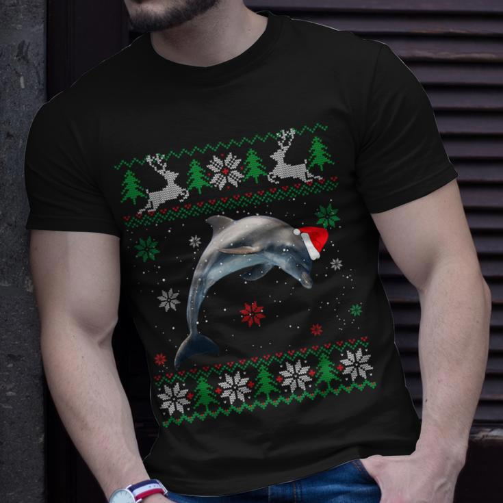 Ugly Sweater Christmas Dolphin Lover Santa Hat Animals T-Shirt Gifts for Him