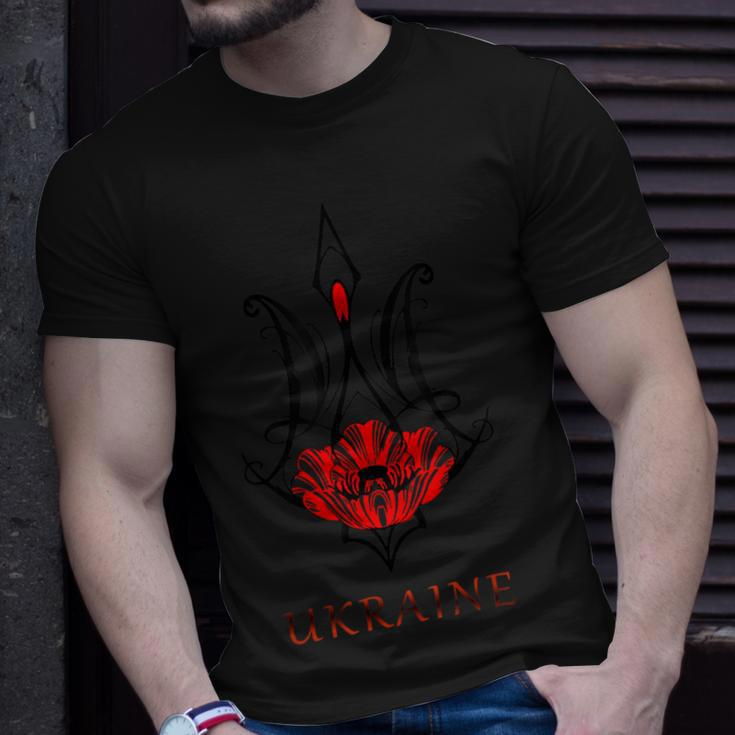 Ukraine Black Coat Arms With Poppy Trident Tryzub Ukrainian T-Shirt Gifts for Him