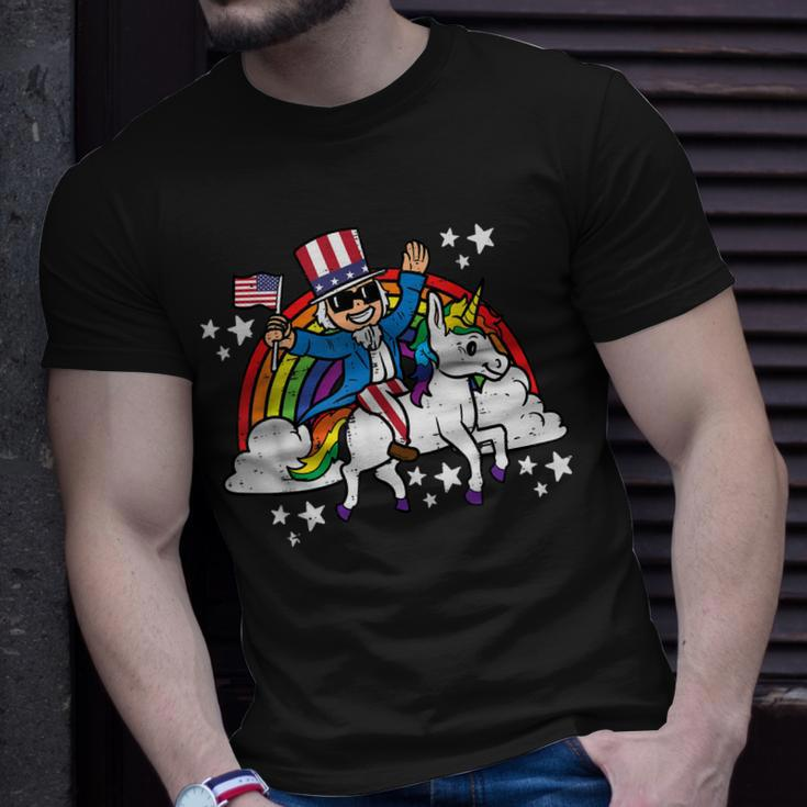 Uncle Sam On Unicorn Rainbow 4Th Of July Patriot Girls Kids Unisex T-Shirt Gifts for Him