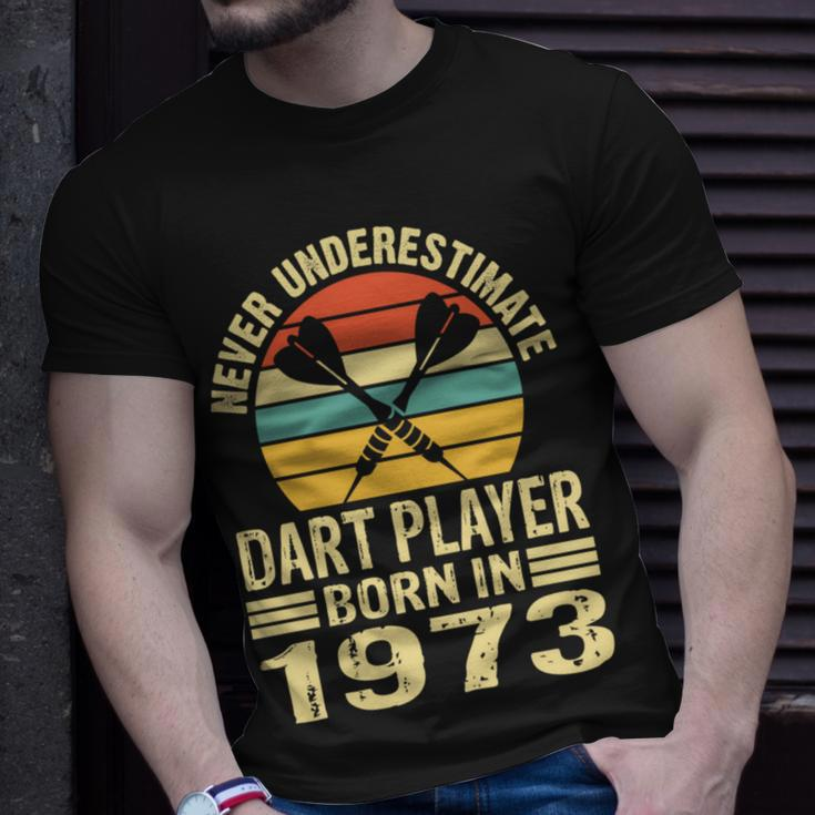 Never Underestimate Dart Player Born In 1973 Dart Darts T-Shirt Gifts for Him