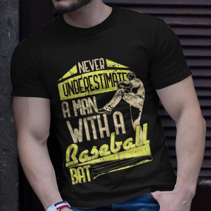 Never Underestimate A Man With A Baseball Bat Hitter T-Shirt Gifts for Him