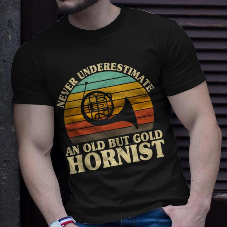 Never Underestimate An Old Hornist French Horn Player Bugler T-Shirt Gifts for Him