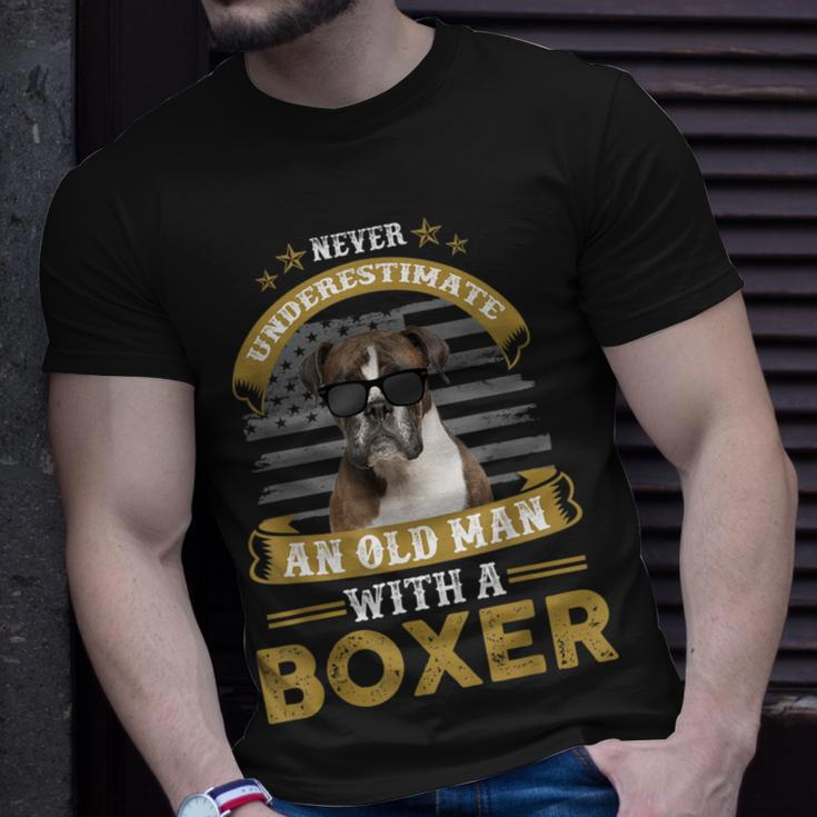 Never Underestimate An Old Man With A Boxer Dog Dad T-Shirt Gifts for Him