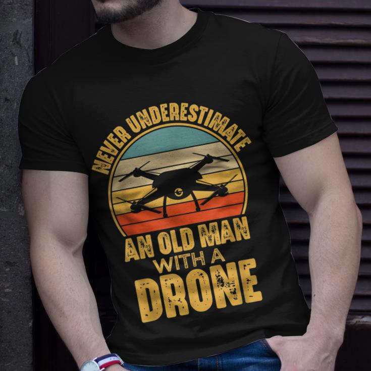 Never Underestimate An Old Man With A Drone Quadcopter T-Shirt Gifts for Him