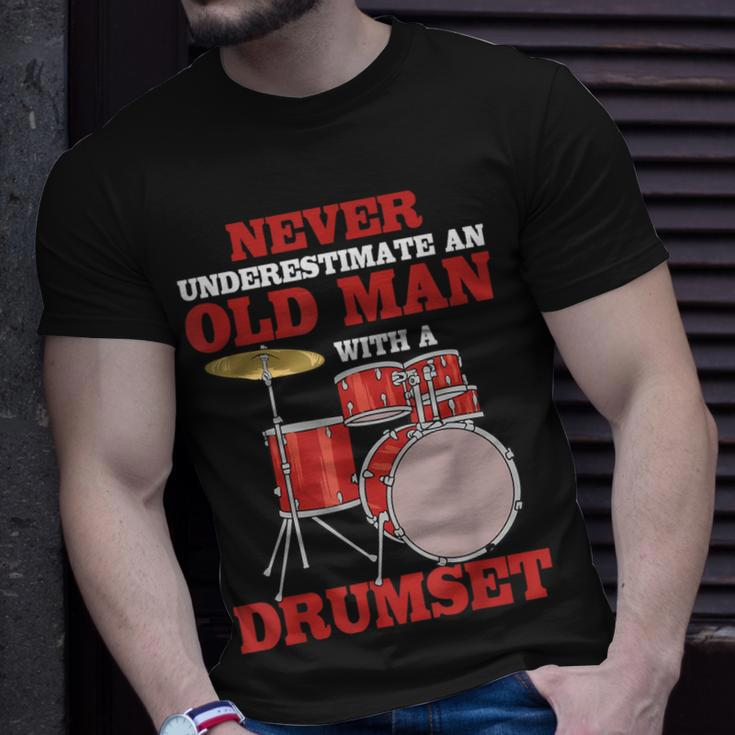 Never Underestimate An Old Man With A Drumset Drum Player T-Shirt Gifts for Him