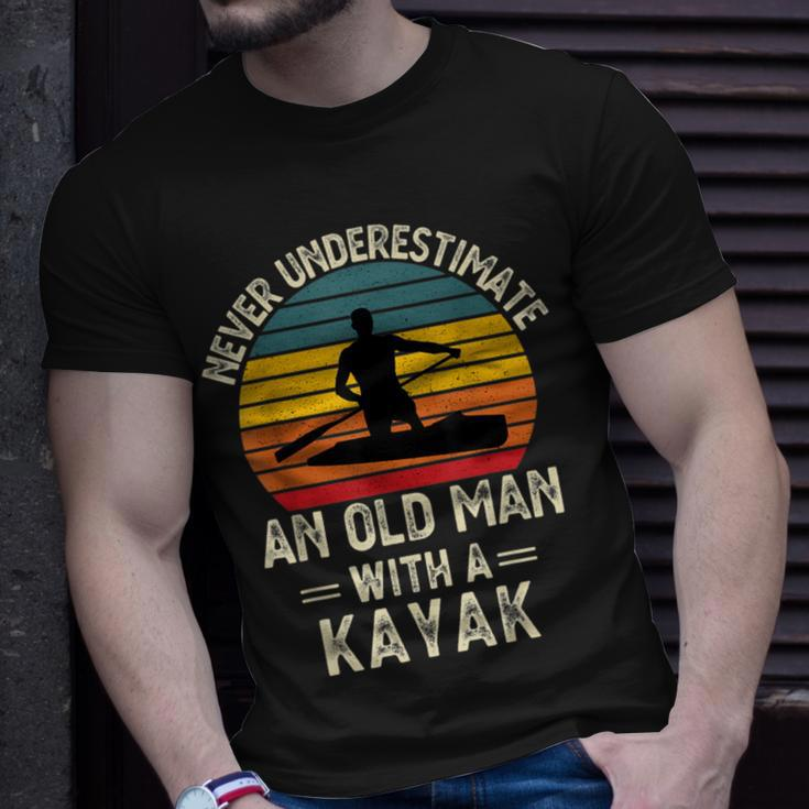 Never Underestimate An Old Man With A Kayak Present Dad T-Shirt Gifts for Him
