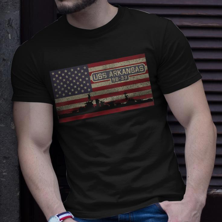 Uss Arkansas Bb-33 Ww1 Ww2 Battleship Usa American Flag T-Shirt Gifts for Him