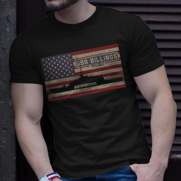 Uss Billings Lcs-15 Littoral Combat Ship Usa American Flag T-Shirt Gifts for Him