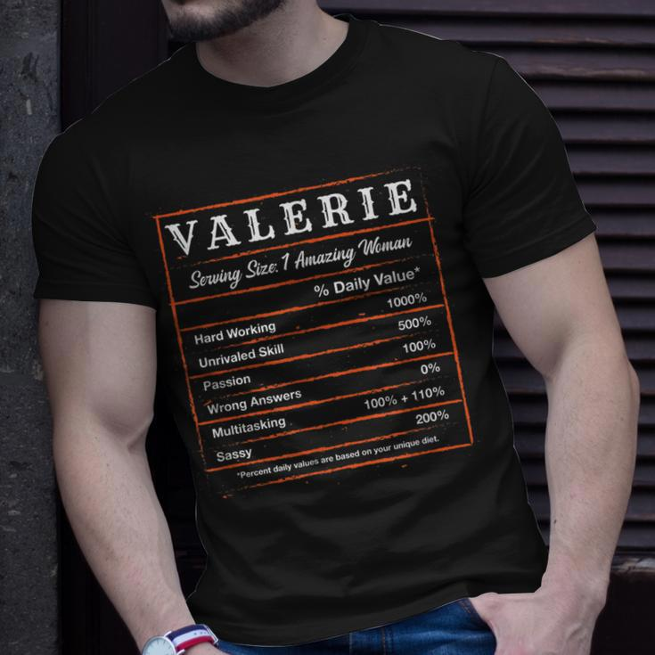 Valerie Nutrition Facts First Name Personalized Nickname Unisex T-Shirt Gifts for Him