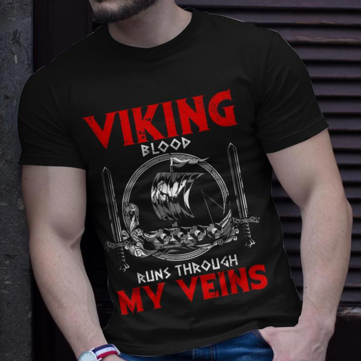 Viking Blood Runs Through My Veins Viking Odin T-Shirt Gifts for Him