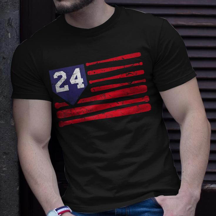 Vintage Baseball Fastpitch Softball 24 Jersey Number Unisex T-Shirt Gifts for Him