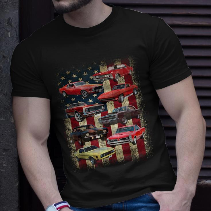 Vintage Classic Muscle Car Retro American Flag Patriotic T-shirt Gifts for Him
