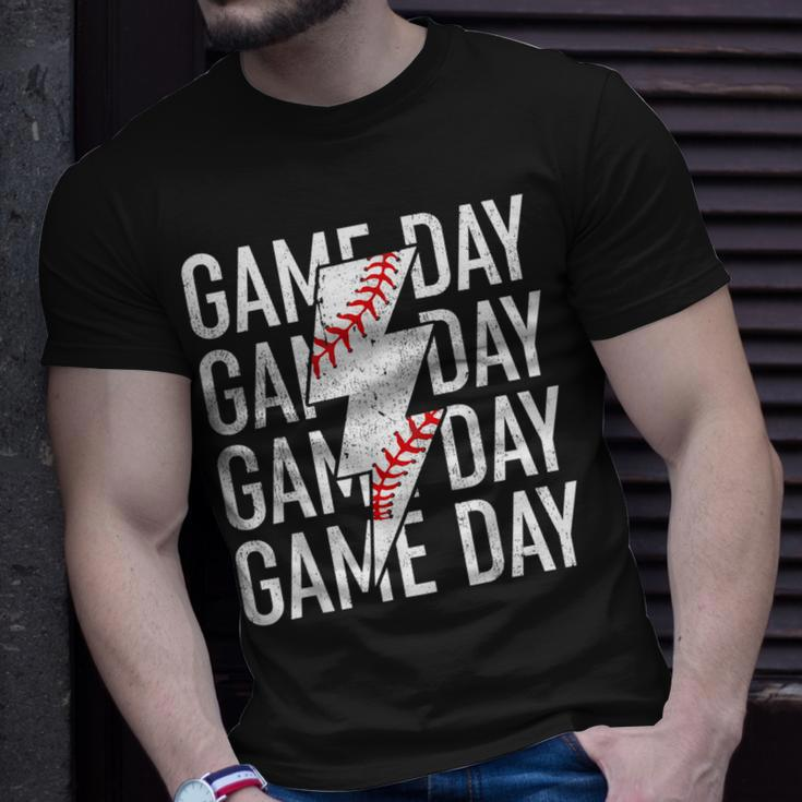 Vintage Game Day Fathers Day Lightning Bolt Baseball Sport T-shirt Gifts for Him