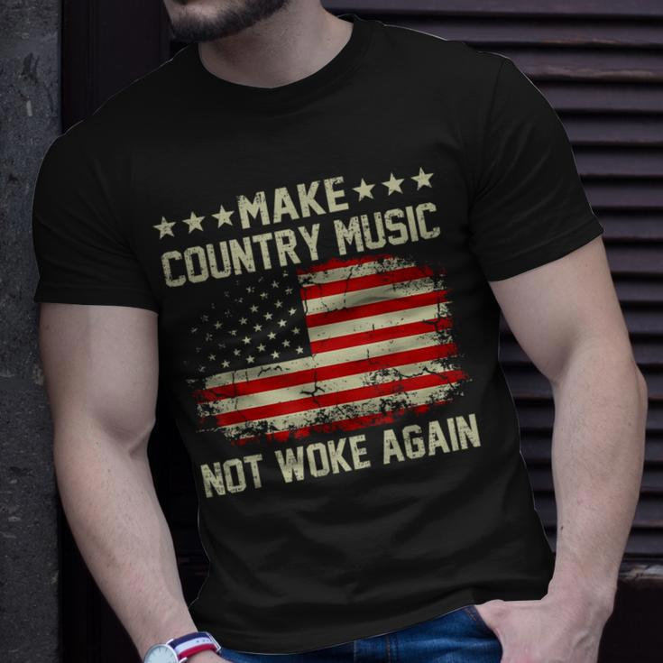 Vintage Make Country Music Not Woke Again American Flag Unisex T-Shirt Gifts for Him