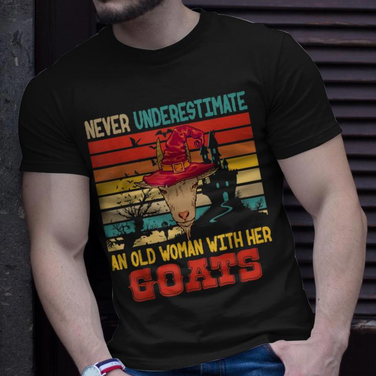 Vintage Never Underestimate An Old Woman With Her Goats Unisex T-Shirt Gifts for Him