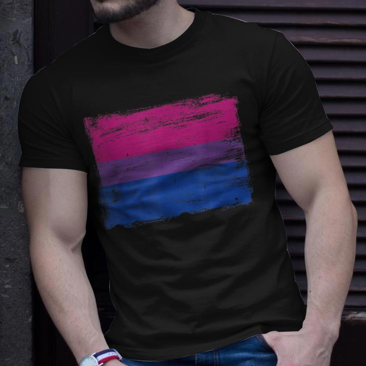 Vintage Painted Bisexual Pride Flag Pink Purple Blue Unisex T-Shirt Gifts for Him