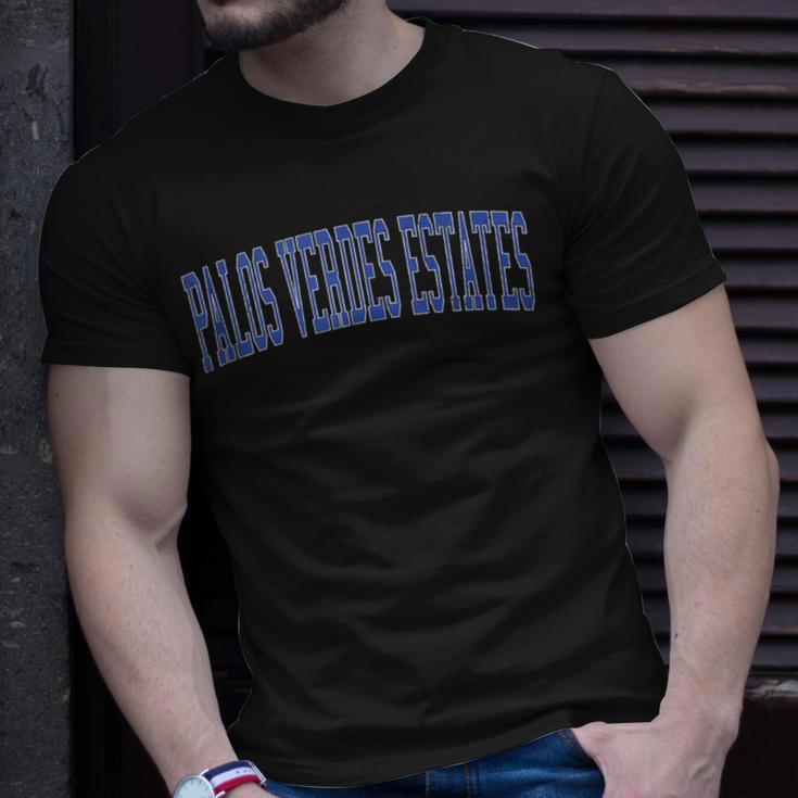 Vintage Palos Verdes Estates Ca Distressed Blue Varsity Styl T-Shirt Gifts for Him