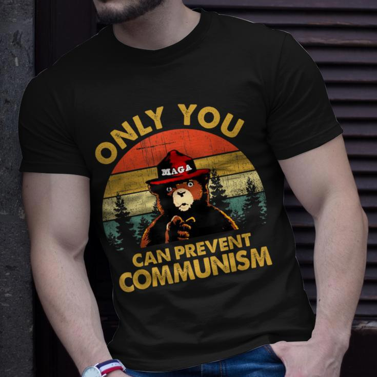 Vintage Only You Can Prevent Communism Bear Camping T-Shirt Gifts for Him