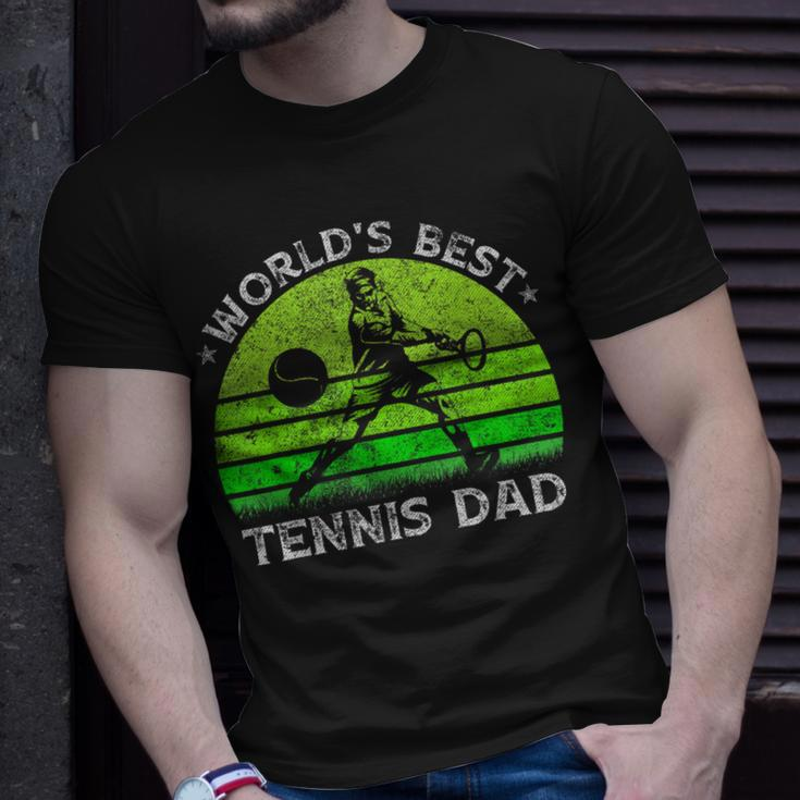 Vintage Retro Worlds Best Tennis Dad Silhouette Sunset Gift Unisex T-Shirt Gifts for Him
