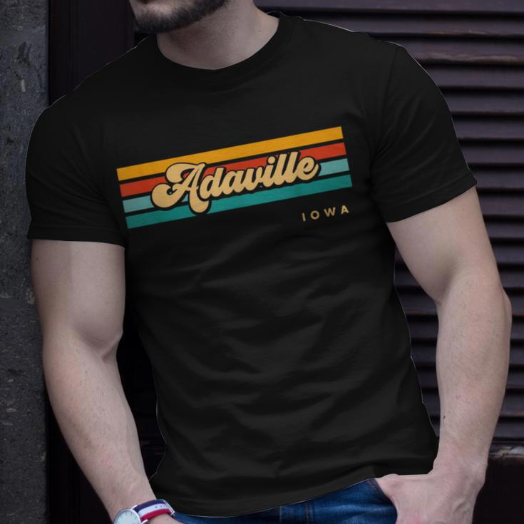 Vintage Sunset Stripes Adaville Iowa T-Shirt Gifts for Him