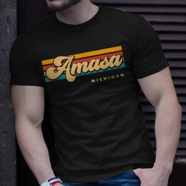 Vintage Sunset Stripes Amasa Michigan T-Shirt Gifts for Him