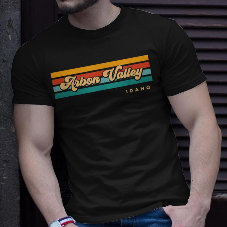 Vintage Sunset Stripes Arbon Valley Idaho T-Shirt Gifts for Him