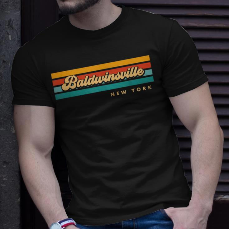 Vintage Sunset Stripes Baldwinsville New York T-Shirt Gifts for Him