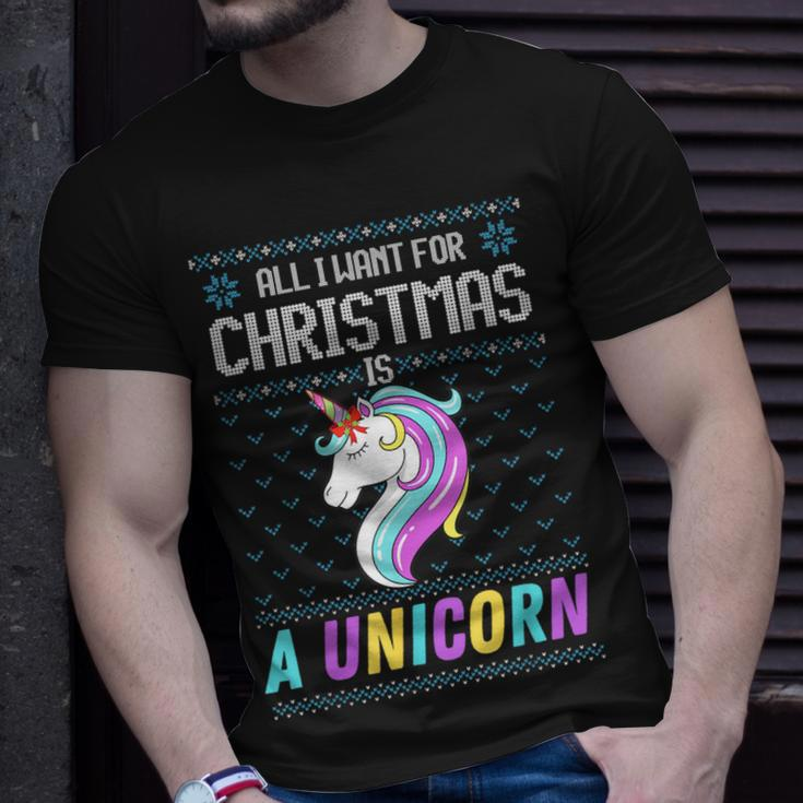 All I Want For Christmas Is A Unicorn Ugly Sweater Xmas Fun T-Shirt Gifts for Him