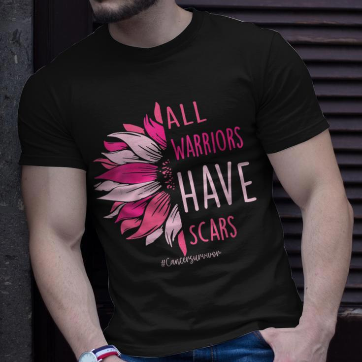 All Warriors Have Scars Pink Ribbon Breast Cancer Awareness T-Shirt Gifts for Him
