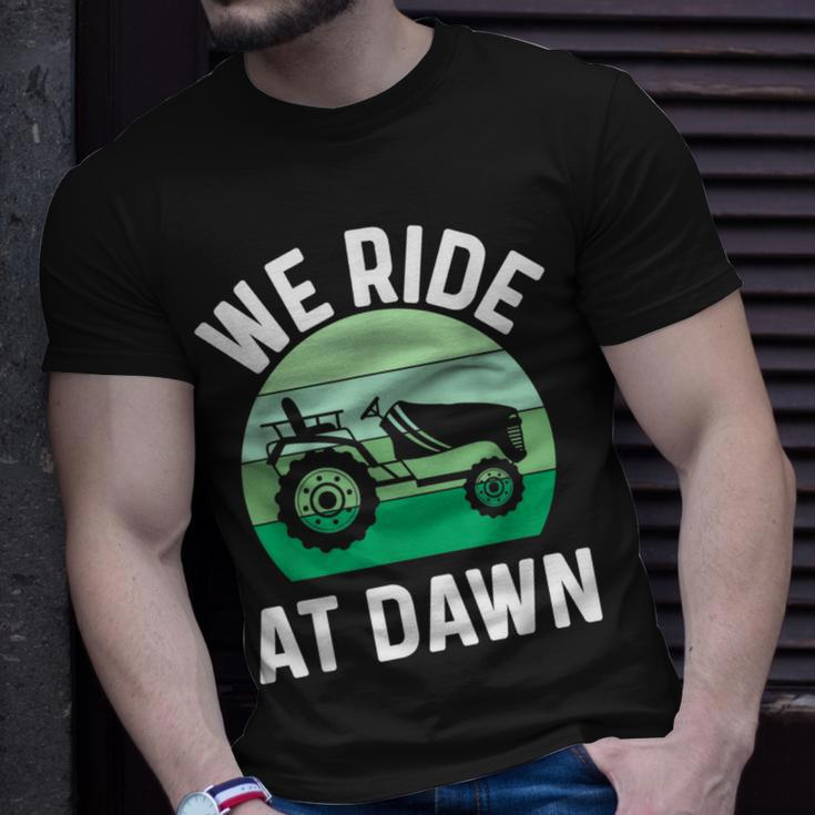 We Ride At Dawn Lawnmower Lawn Mowing Dad Yard Work Unisex T-Shirt Gifts for Him
