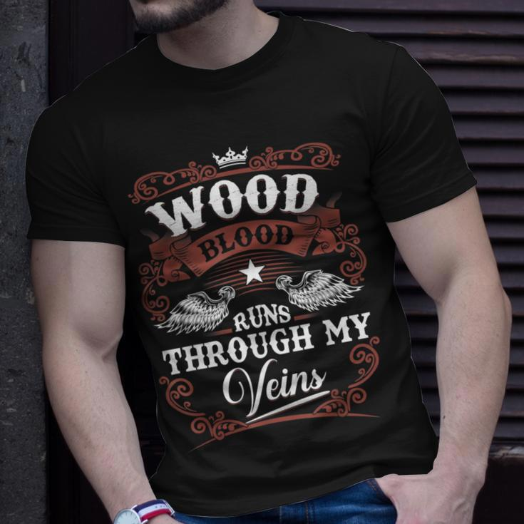 Wood Blood Runs Through My Veins Family Name Vintage T-Shirt Gifts for Him