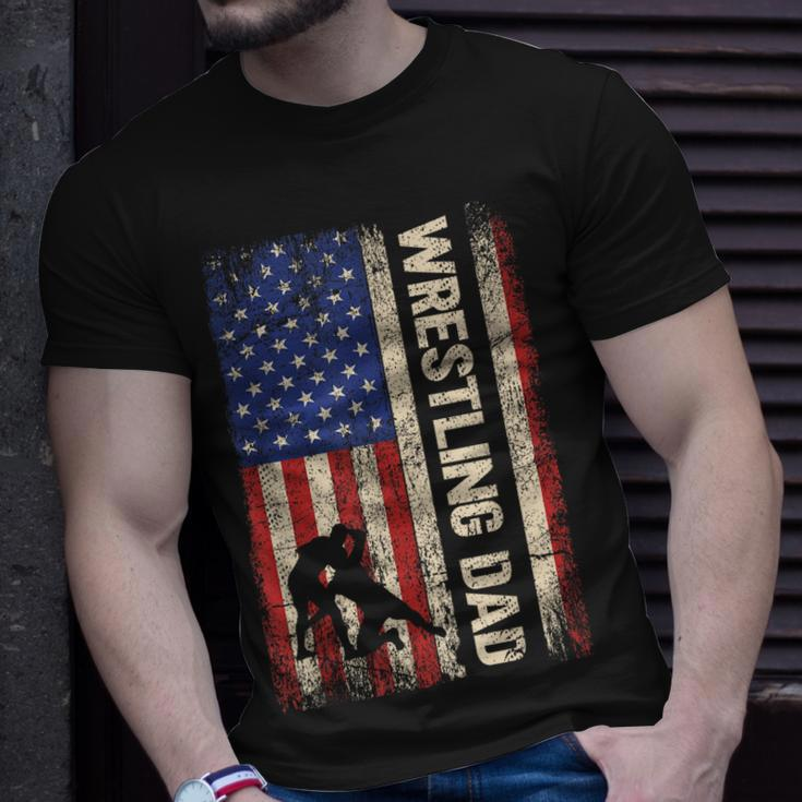 Wrestling Dad Usa American Flag Wrestle Men Fathers Day Unisex T-Shirt Gifts for Him