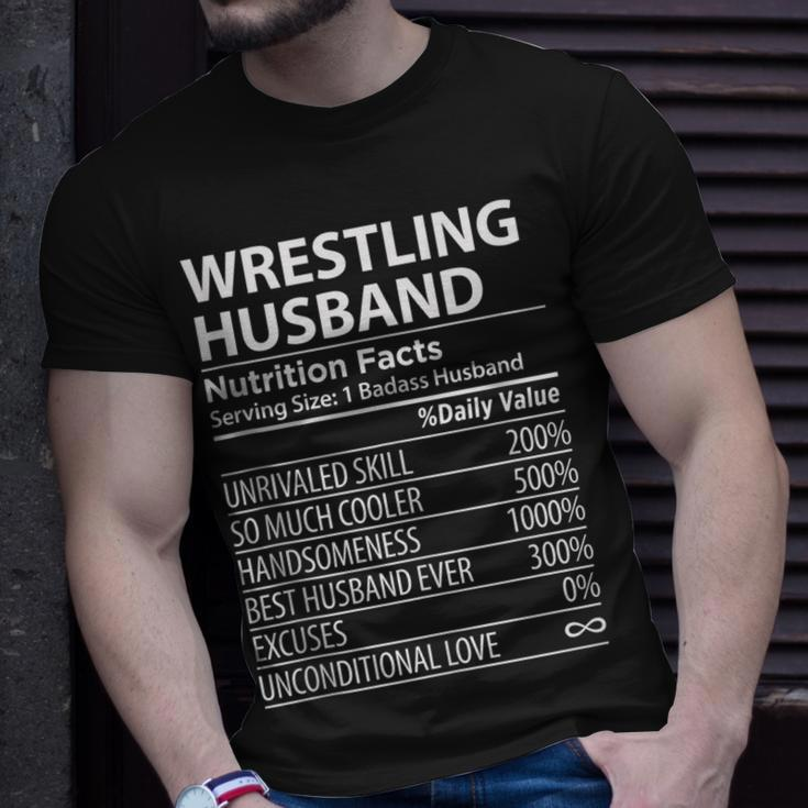Wrestling Husband Nutrition Facts | Funny Wrestling Husband Gift For Women Unisex T-Shirt Gifts for Him