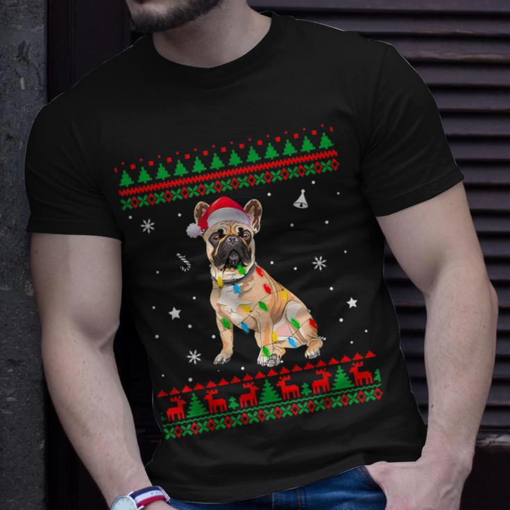 Xmas Ugly Sweater Christmas Lights French Bulldog Dog Lover T-Shirt Gifts for Him