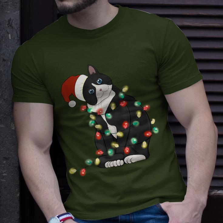 Black Cat Christmas Lights Cat Lover Xmas Pajama T-Shirt Gifts for Him