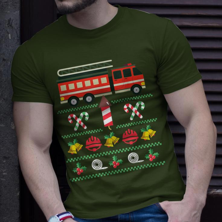 Christmas Firefighter Merry Christmas Fire Truck Costume T-Shirt Gifts for Him