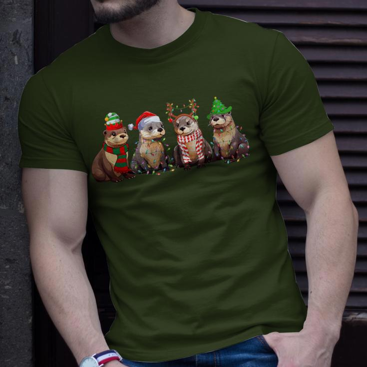 Cute Otter Christmas Pajama Xmas Lights Animals Lover T-Shirt Gifts for Him