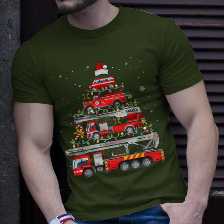 Firefighter Fire Truck Christmas Tree Lights Santa Fireman T-Shirt Gifts for Him