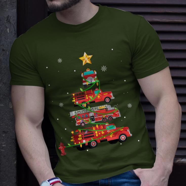 Firefighter Fire Truck Christmas Tree Xmas T-Shirt Gifts for Him