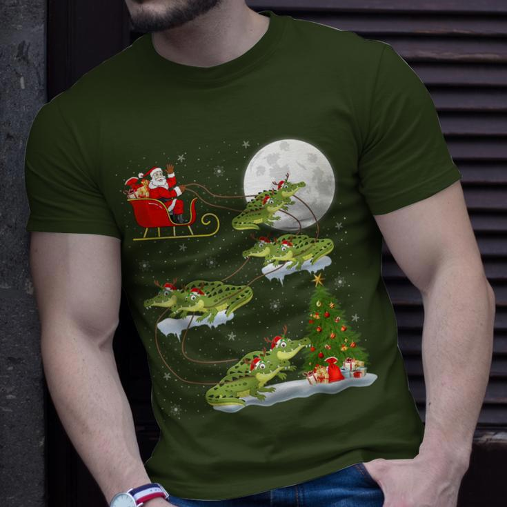 Xmas Lighting Tree Santa Riding Alligator Christmas T-Shirt Gifts for Him