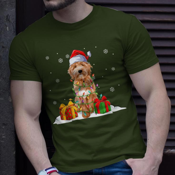 Goldendoodle Santa Christmas Tree Lights Xmas Pajama Dogs T-Shirt Gifts for Him