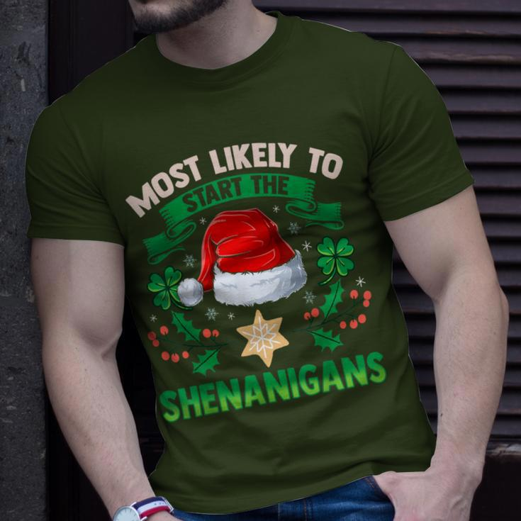 Most Likely To Start The Shenanigans Elf Christmas T-Shirt Gifts for Him