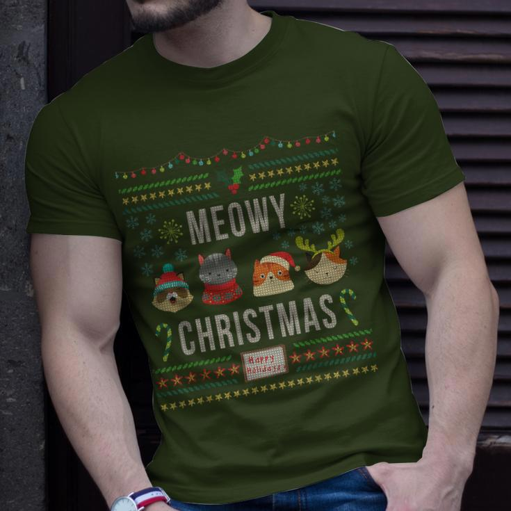 Meowy Christmas Cat Lover Tacky Ugly Christmas Party T-Shirt Gifts for Him